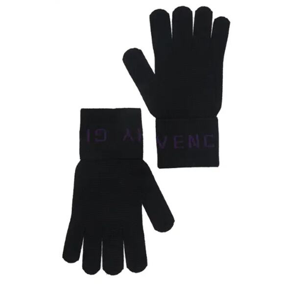 Givenchy Logo Cuff Wool Gloves black and purple - Picture 1 of 9